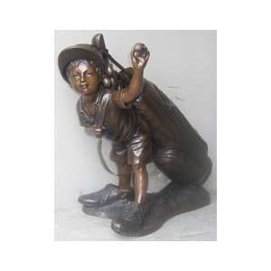    Bronze Statue of Young Boy Caddying for Dad