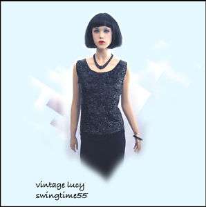 Vintage 40s 50s FLAPPER BEADED COCKTAIL DRESS PARTY TOP  