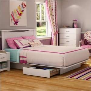   Step One Queen Size Platform Bed with Storage in Pure White (2 Pieces