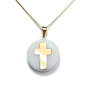   Plated Sterling Silver White Chinese Jade Cross Disc Pendant Jewelry