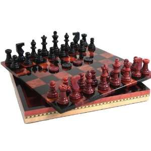   Inlaid Alabaster Chess/Checkers Set with 3in King