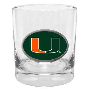   Hurricanes NCAA Team Logo Double Rocks Glass