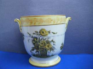 Hand painted vintage china cache pot, white yellow, green gold  