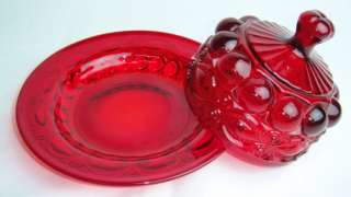 Ruby Red Glass Eye Winker Pattern Butter Dish  