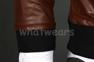 Mens Slim Zip Stand Up Collar Leather Jacket Coat Z00  