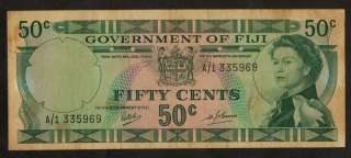 FIJI 50 CENT ND 1971 (PREFIX .A 1) P#64 BARRETT f vf  