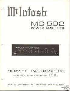 Original Service Manual McIntosh MC 502 Power Amp  