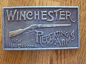 SOLID BRASS BELT BUCKLE, WINCHESTER REPEATING ARMS; NEW HAVEN, CONN 