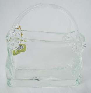   Clear ART Glass Vase / Bowl ~ Handbag or Womans Purse w/ Tags  