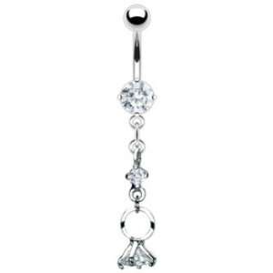 Mini Solitaire Engagement Ring Belly Navel Ring Dangle Clear CZ Gems 