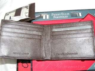 Perry Ellis Portfolio Slimfold Leather Wallet & Bonus  