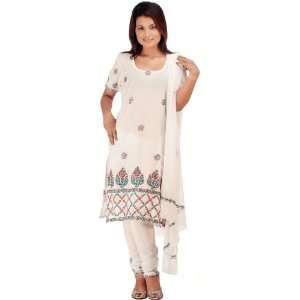  White Choodidaar Suit with Lukhnavi Chikan Embrodiery on 