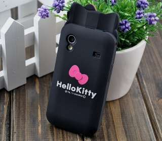 Black Hello Kitty Bow S5830 Silicone Back Cover Case Samsung Galaxy 