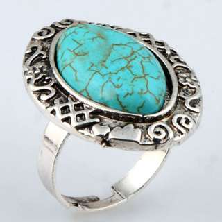 women fashion tibet silver carve blue tear turquoise twisted ring 