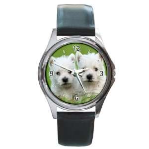 Westie Puppy Dog 4 Round Leather Watch CC0645