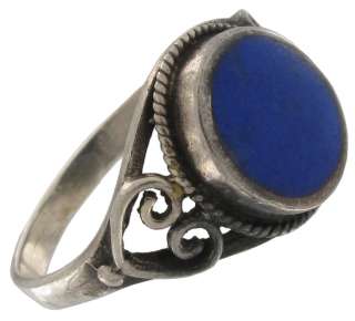 Silver 925 Sterling Ornate Blue Stone Ring  