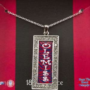 University of Mississippi, Silver toned 18 inch necklace with red and 