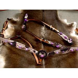 BRIDLE BREAST COLLAR WESTERN LEATHER HEADSTALL ZEBRA HAIRON WITH 
