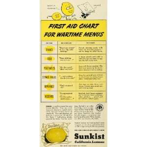  1944 Ad Sunkist California Lemons Recipes Chart Menus 
