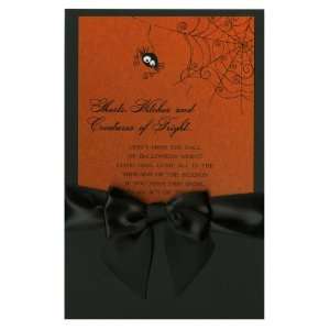  Spider Scare Orange with Black Bow Halloween Invitations 