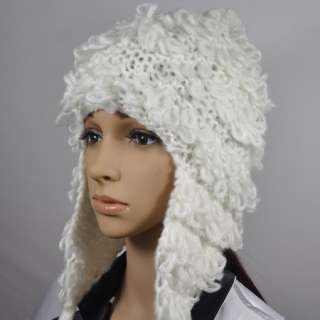 White Winter Soft Earflap Ski Beanie Hat Caps NEW  