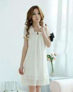   Lady Chiffon Knee Length Cocktail Party Dress White Short Sleeve White