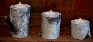 White Birch Log Candle/Tea Light Holders 2 sets of 3  