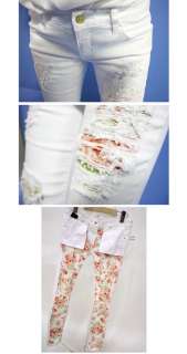 FLOWER LACE RIPPED skinny jeans WHITE 2526272829  