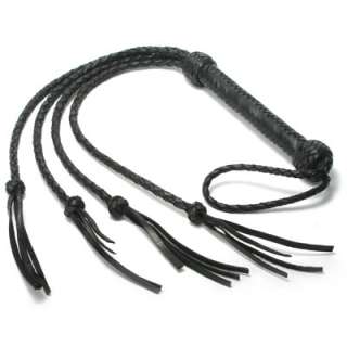 Braided Leather Black Four Lash Whip Flogger ~ Costume  