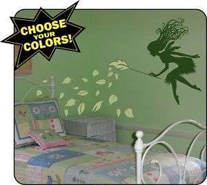 Whimsy Fairy and Blowing Leaves Vinyl Wall Decals Art  