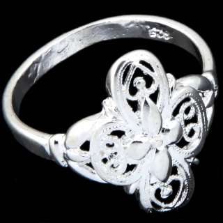 Stunning Silver Plated Hollow Flower Finger Ring SZ 8  