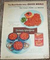 1954 Van Camps Pork & Beans grilled cheese VINTAGE AD  
