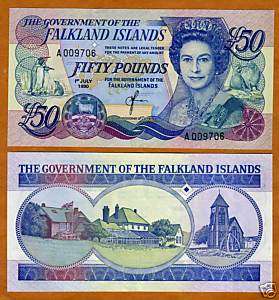 Falkland Islands 50 pounds 1990 QEII P 16, CV$225, UNC  