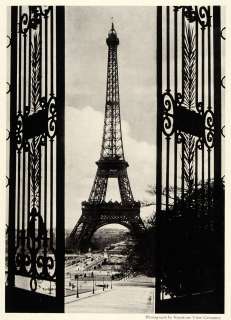 1921 Print Eiffel Tower Paris Trocadero Wrought Iron Gate Historic 