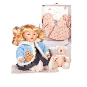  DARA 12 Porcelain Toddler w/Box & Bear Doll By Golden 