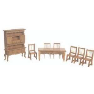  Oak Dining Rom Furniture Set  Hutch with Table & Chairs 