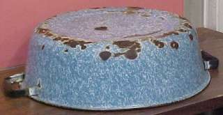 Primitive light blue white speckled antique enamelware wash basin pan 