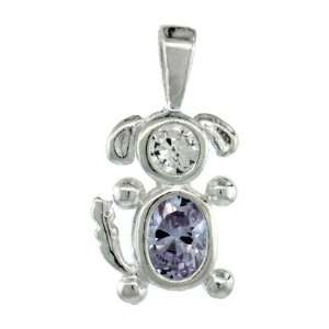 Sterling Silver June Birthstone Dog Pendant w/ Alexandrite Color Cubic 