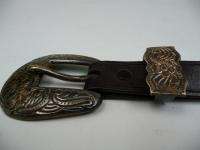 Ladies Western Style Thick Black Leather Belt with Silvertone 