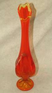 Viking ART GLASS PERSIMMON Amberina 14 Swung Vase 6 Petal w Label 
