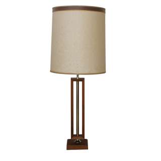 Vintage Rectangle Wood Brass Table Lamp and Shade PRICE REDUCED  