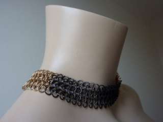   BNWT Rock Chic Chain Black Gold & Silver Choker Cuff Bracelet  
