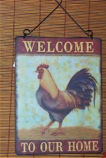Rooster Tin Sign Welcome To our Home Wall Decor Kitchen  