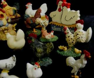 COLLECTION Lot of 24 CHICKENS Roosters Miniature Animals Wood Cereamic 