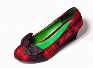 England Lattice Grid Bowknot Wedge Womens Shoes Fashion High Heel 