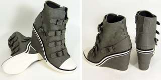 Womens Gray Buckle Sneakers Wedge Heel Shoes US 5~8  