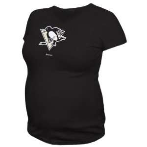   Penguins Black Logo V neck Maternity T shirt