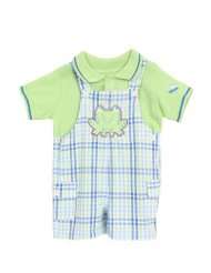 BT Kids Newborn Boys (3 9 mo) 2 pc blue/green polo and plaid overall 