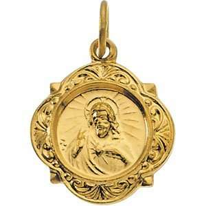  14k Yellow Gold Sacred Heart Of Jesus Medal 12.14x12.09mm 