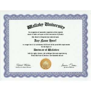  Wallaby Degree Custom Gag Diploma Doctorate Certificate 